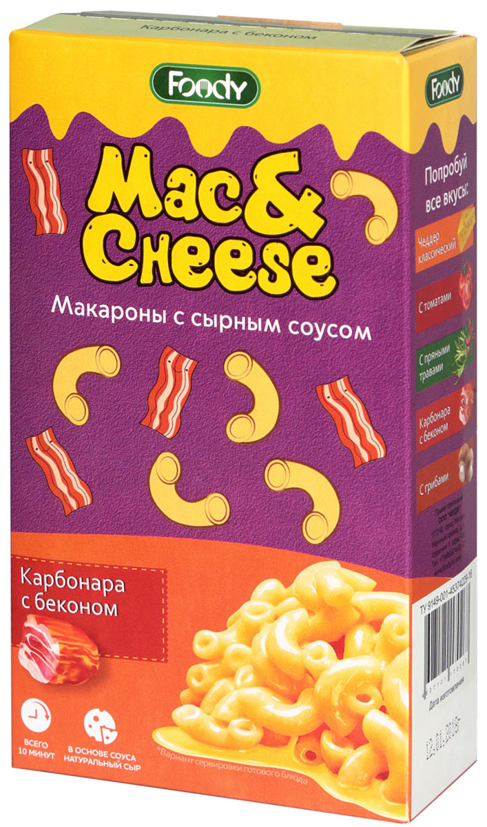 фото Foody Mac&Cheese карбонара с беконом макароны с сырным соусом, 143 г