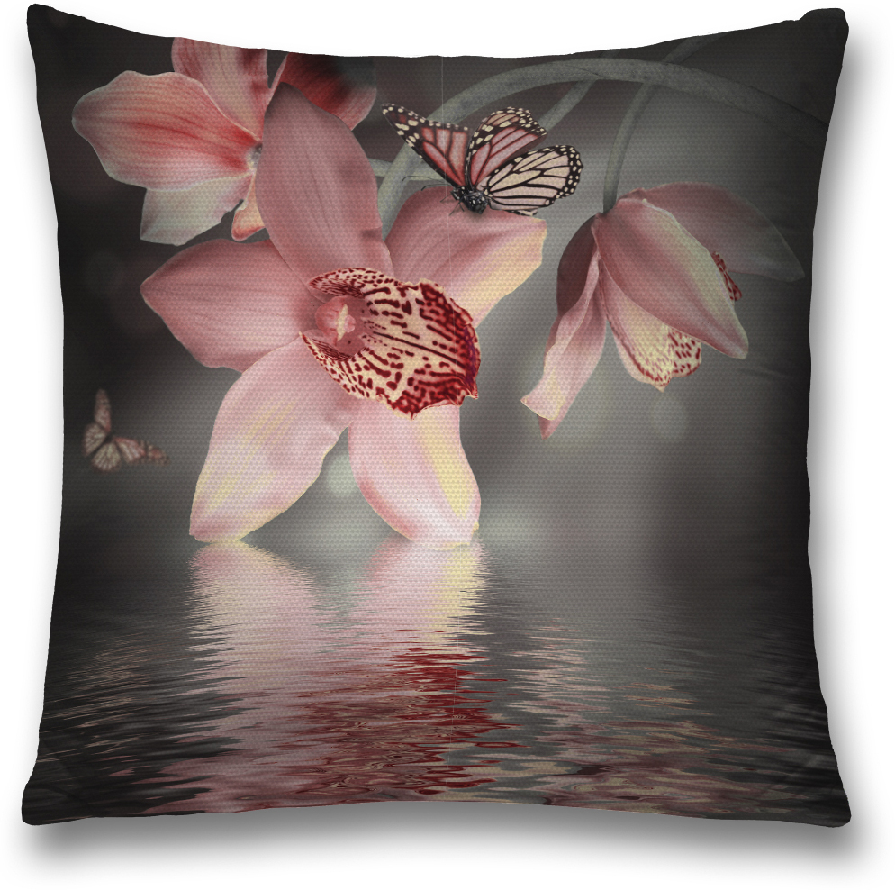 фото Наволочка декоративная Magic Lady "Цветок нарцисс и бабочка", цвет: серый, розовый, 45 x 45 см
