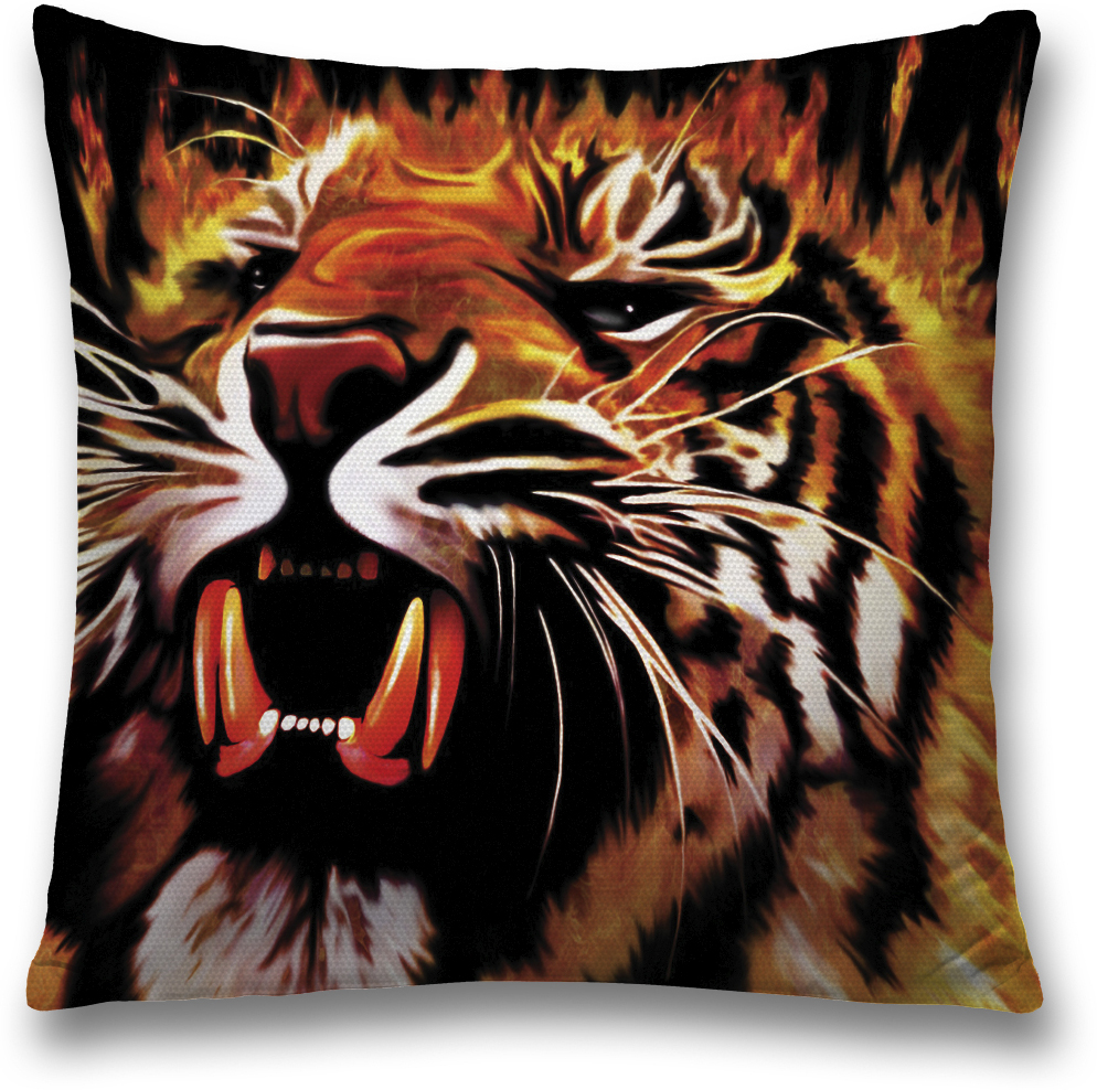 фото Наволочка декоративная Magic Lady "Огненный тигр", цвет: оранжевый, 45 x 45 см