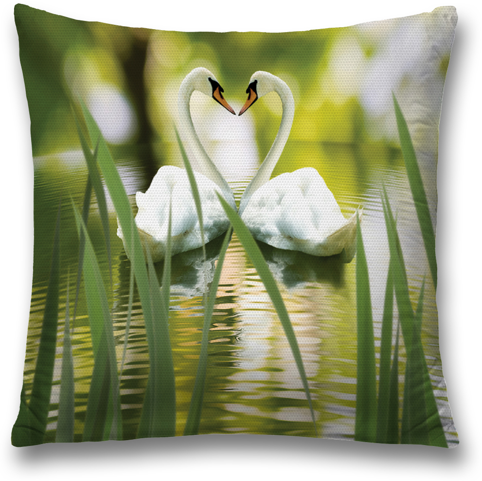 фото Наволочка декоративная Magic Lady "Пара лебедей", цвет: зеленый, белый, 45 x 45 см