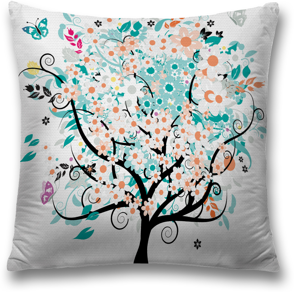 фото Наволочка декоративная Magic Lady "Бабочки на цветущем дереве", цвет: разноцветный, 45 x 45 см