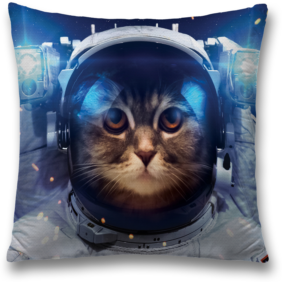 фото Наволочка декоративная Magic Lady "Кошка в космосе", цвет: синий, 45 x 45 см