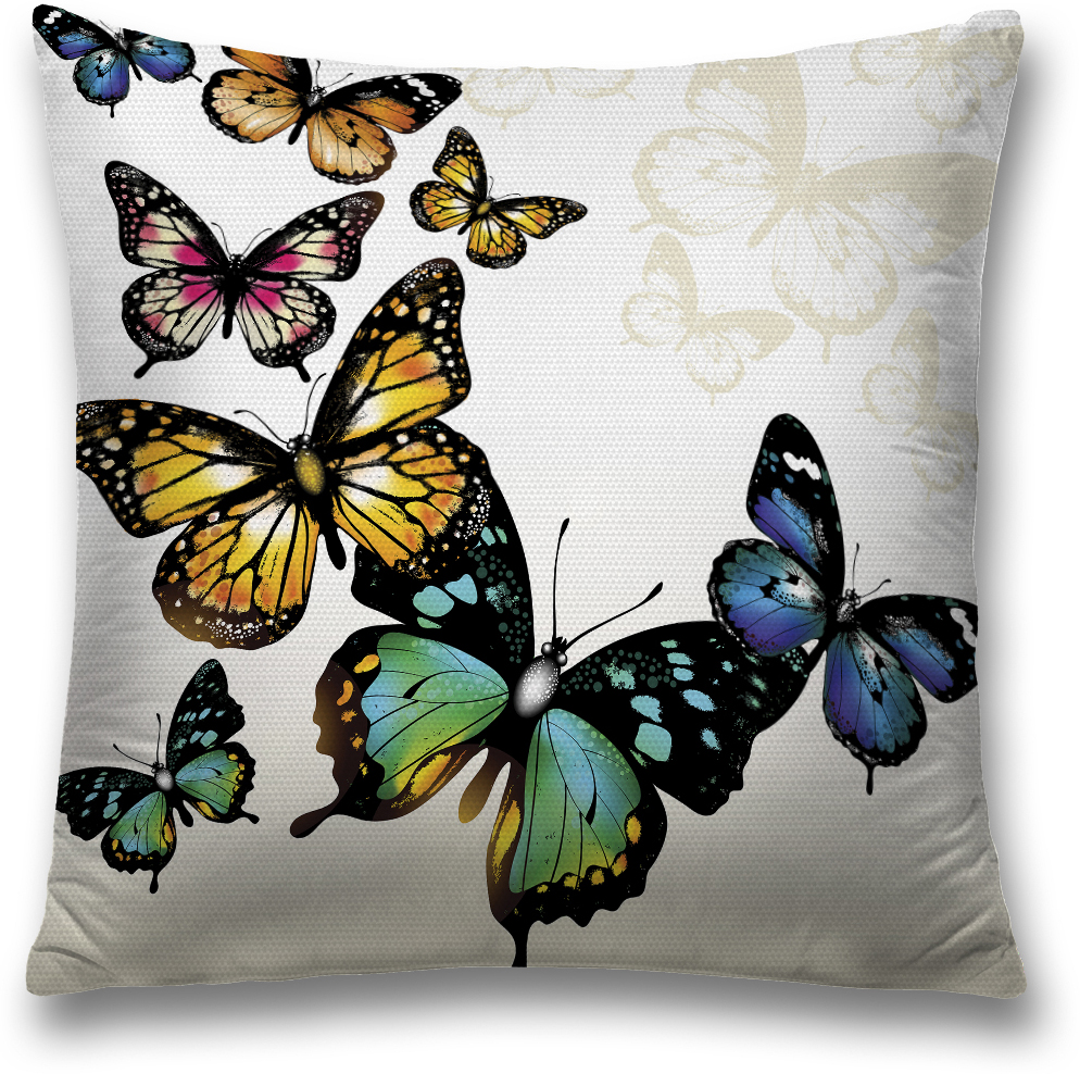 фото Наволочка декоративная Magic Lady "Бабочки на сером фоне", цвет: разноцветный, 45 x 45 см