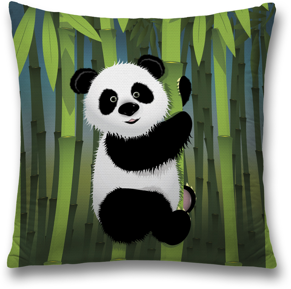 фото Наволочка декоративная Magic Lady "Панда на стебле бамбука", цвет: зеленый, белый, черный, 45 x 45 см