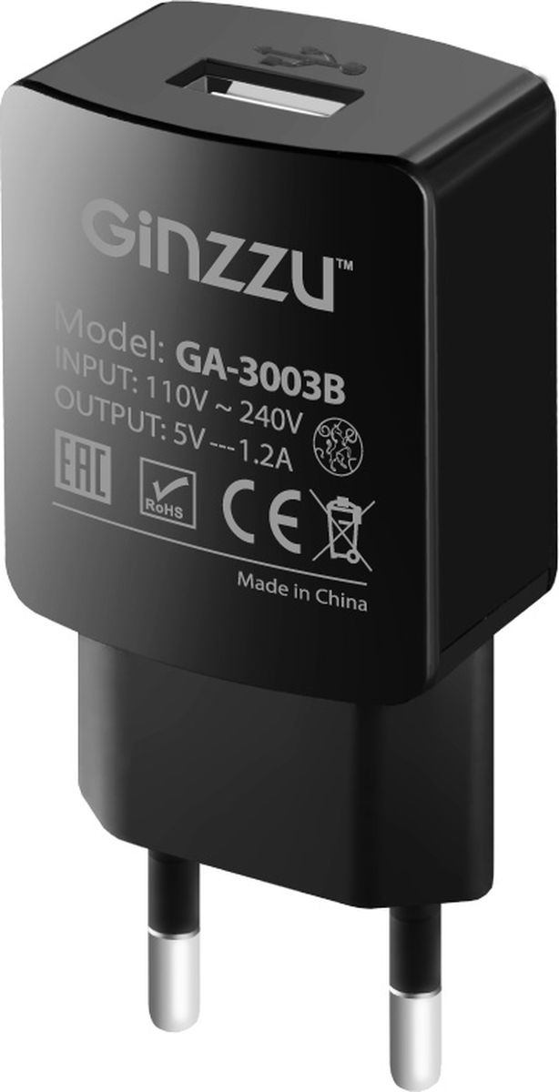 фото Ginzzu GA-3003B, Black сетевое зарядное устройство (1,2 A)