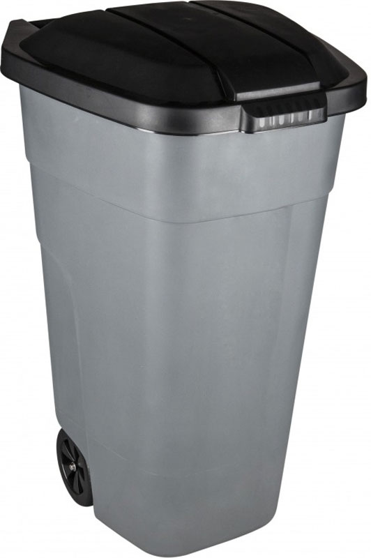 фото Бак для мусора "Plast Team", с крышкой, на колесах, цвет: серый, 110 л