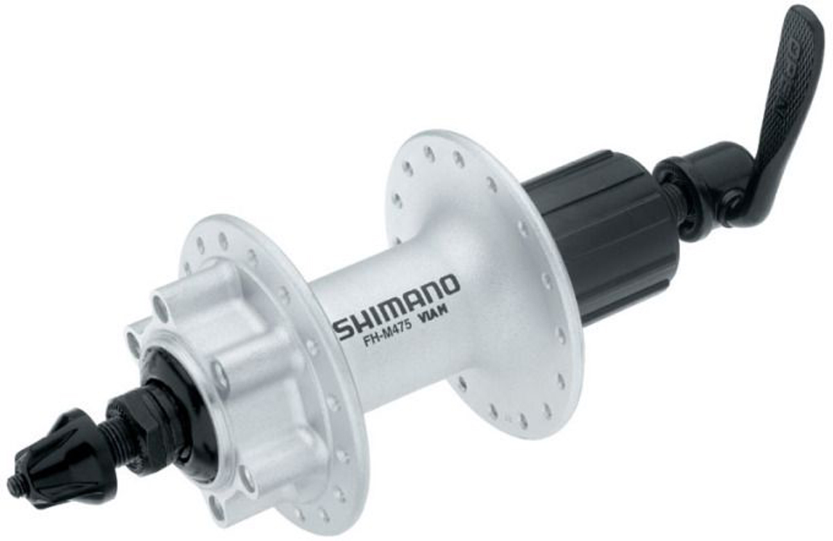 фото Втулка задняя Shimano "M475", 32 отверстия, 8/9 ск, 6-болт, QR 166 мм, цвет: серебристый