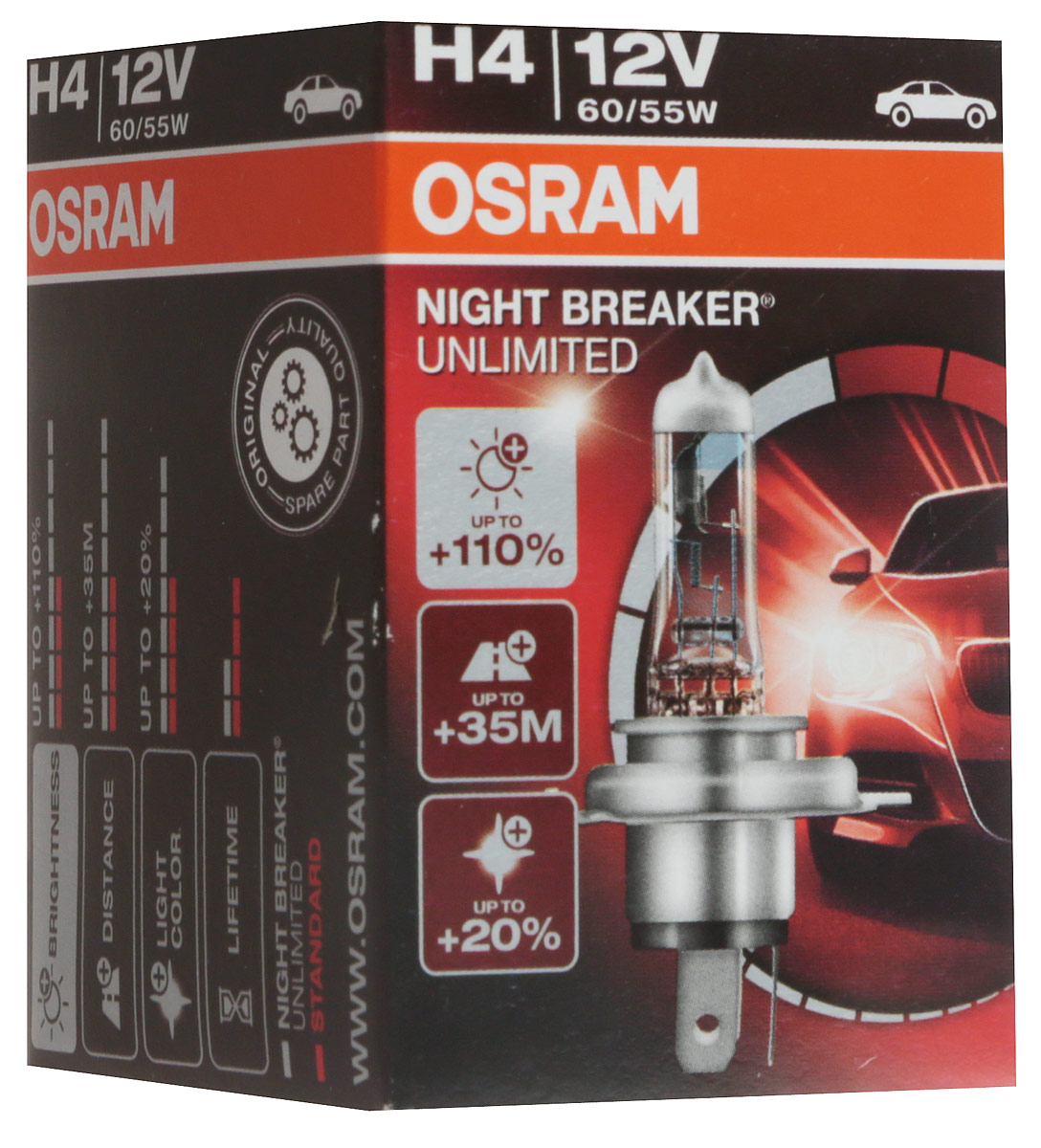 Автолампа галогеновая OSRAM Night Breaker Unlimited, H4 P43t 12V 60/55W
