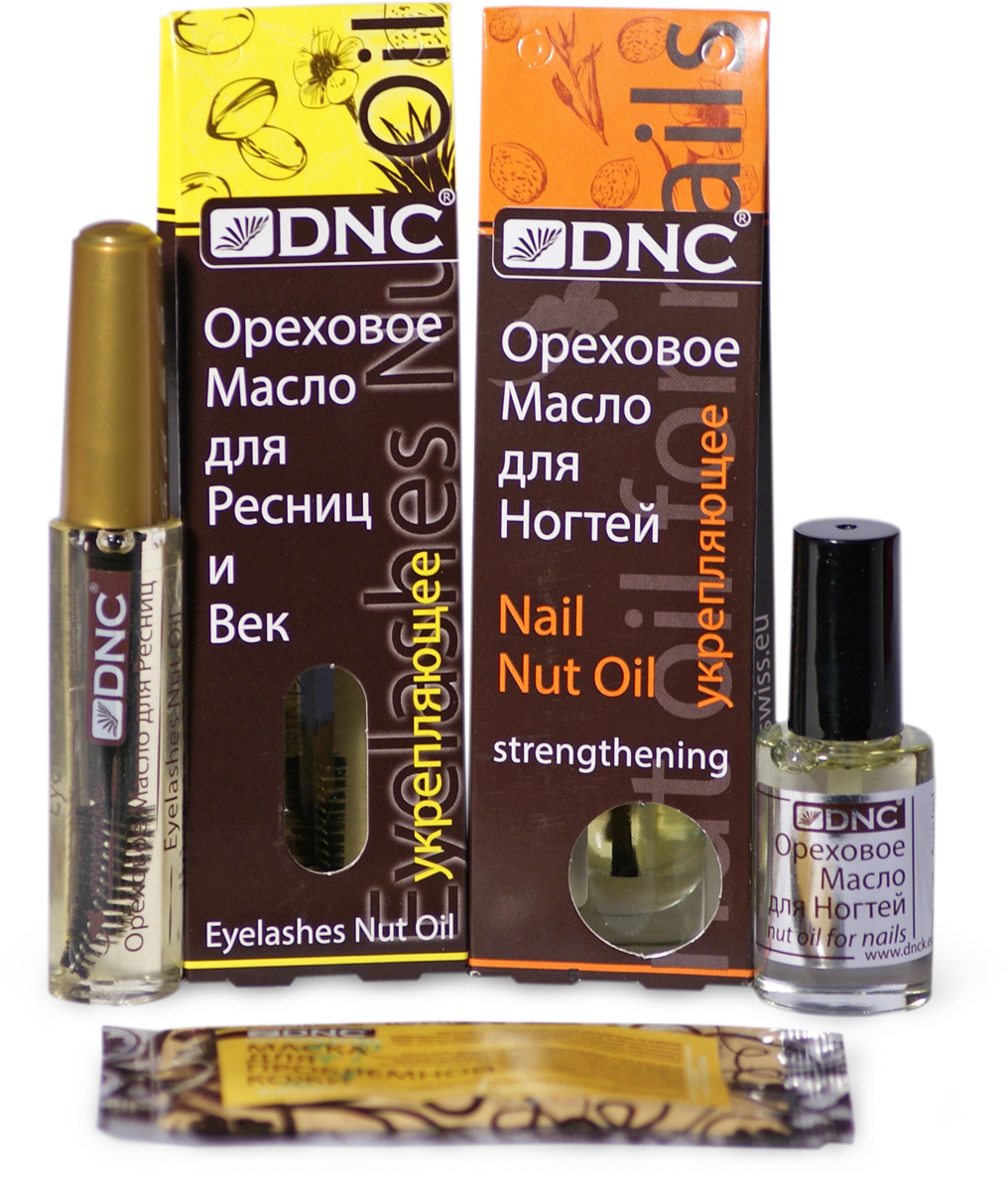 DNC Набор: Ореховое масло для ресниц укрепляющее, 12 мл; Ореховое масло для ногтей укрепляющее, 6 мл + Подарок Маска для лица, 15 мл
