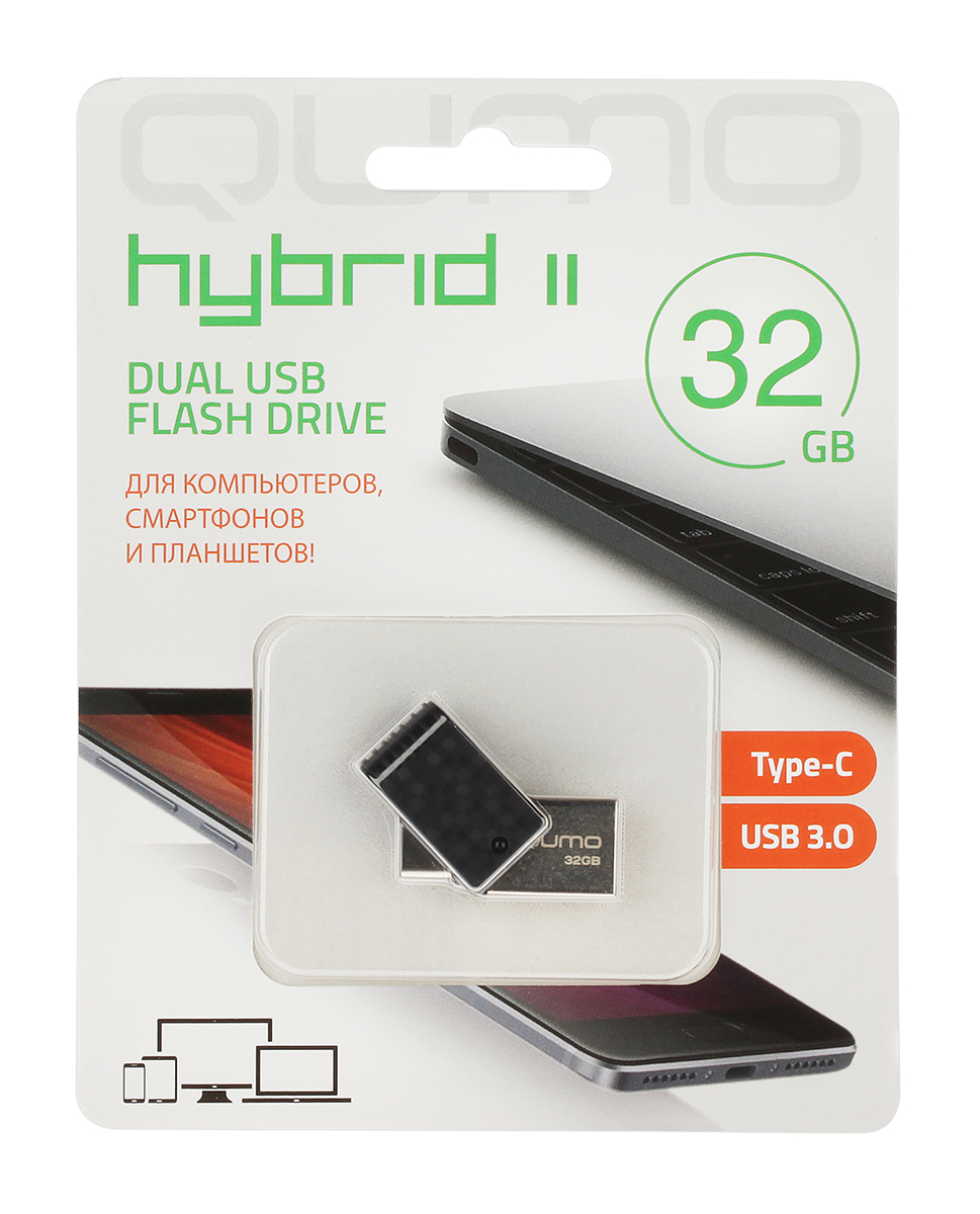 фото QUMO Hybrid II 32GB, Silver USB-накопитель