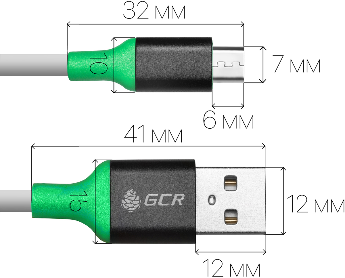фото GCR GCR-50548, White Green Black кабель USB microUSB (1 м)