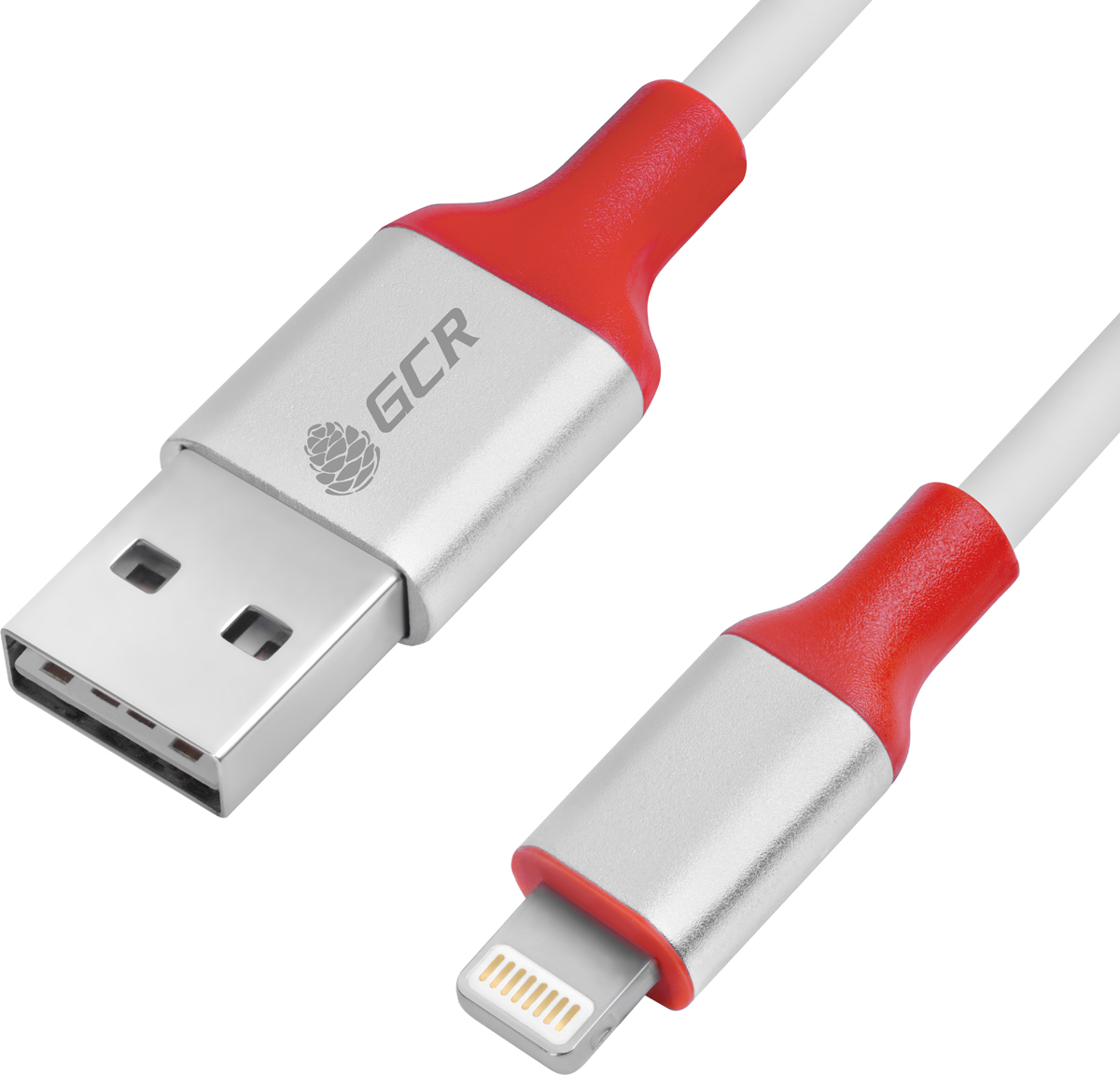 фото GCR GCR-50596, White Red Silver кабель двусторонний USB Lightning (0,5 м)