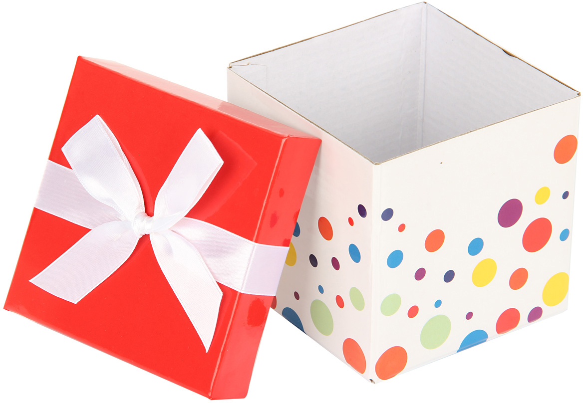 фото Коробка подарочная Veld-Co "Giftbox. Трансформер. Разноцветные горошки", цвет: белый, 10,3 х 10,3 х 9,8 см Veld co