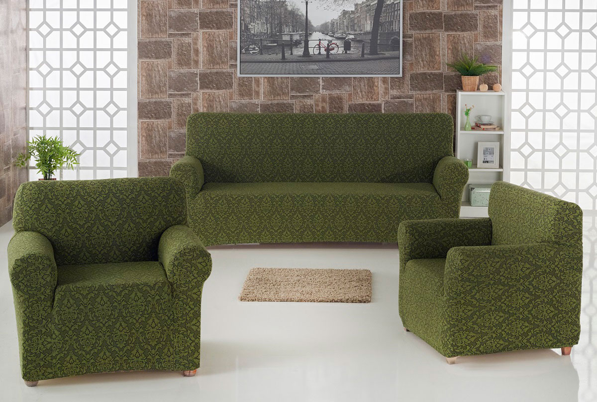 фото Набор чехлов дла дивана и кресел Karna "Milano", цвет: зеленый, 3 предмета
