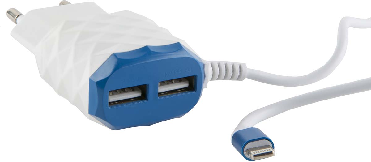 фото Red Line NC-2.1AC, Blue 2 USB+Lightning сетевое зарядное устройство