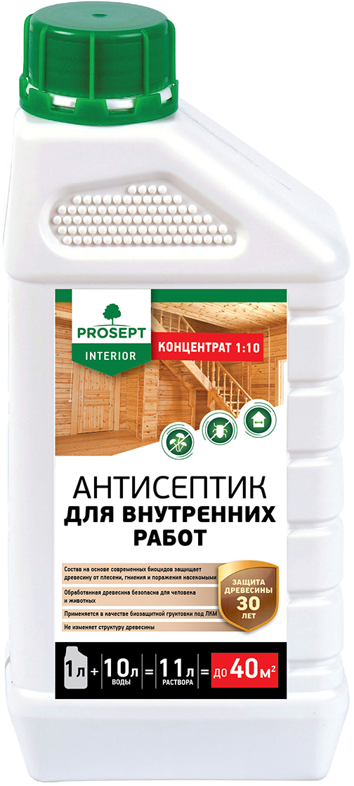 фото Антисептик Prosept "Interior", для внутренних работ, 1:10, 1 л