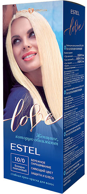 Стойкая крем-краска для волос Estel Love тон 10/0 Блондин платиновый EL10/0