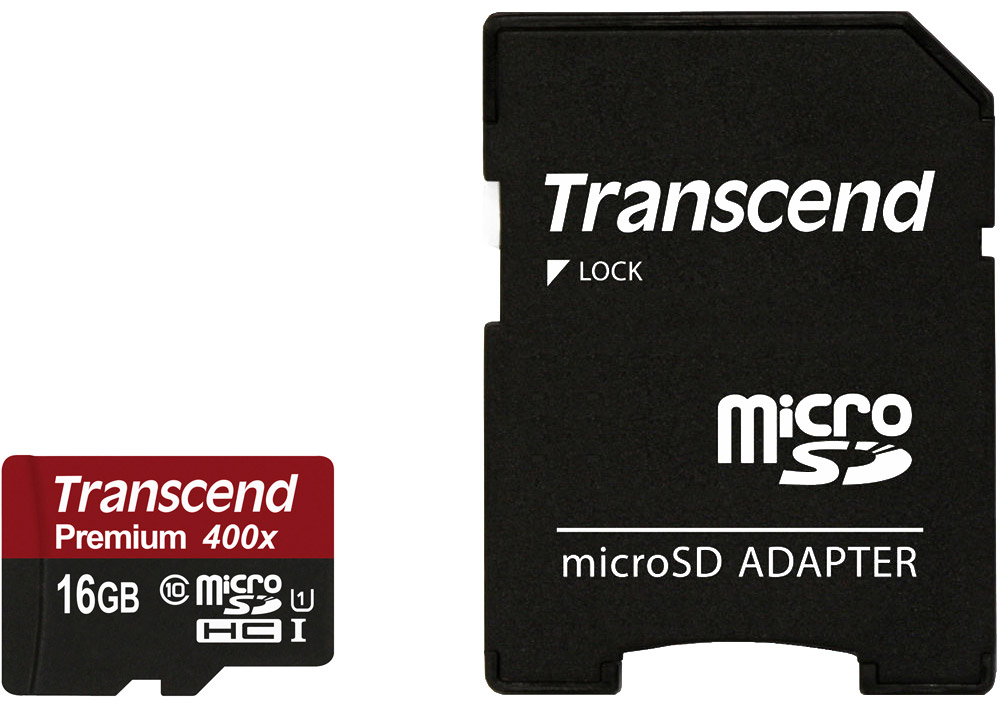 фото Transcend microSDHC Class 10 UHS-I 400x 16GB карта памяти с адаптером