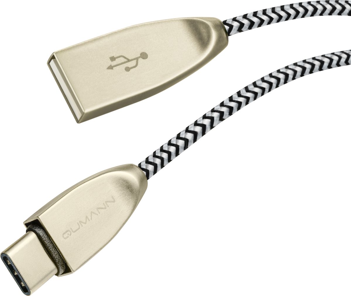 фото Qumann кабель USB 2.0-Type C в оплетке, Silver Black (1,2 м)