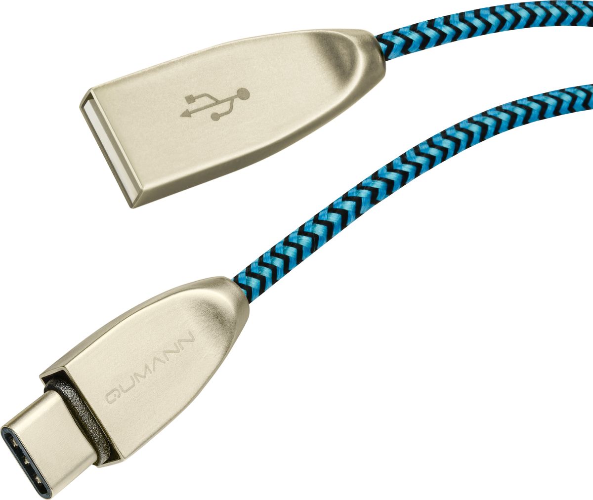 фото Qumann кабель USB 2.0-Type C в оплетке, Blue Black (3 м)