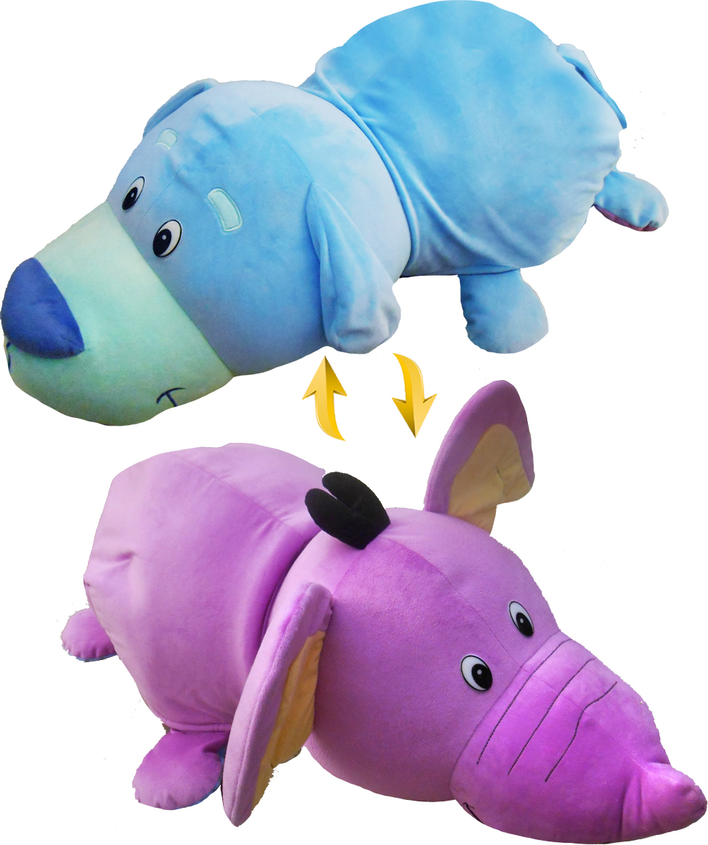 фото 1TOY Мягкая игрушка Вывернушка 2в1 Голубой Щенок-Фиолетовый слон 76 см