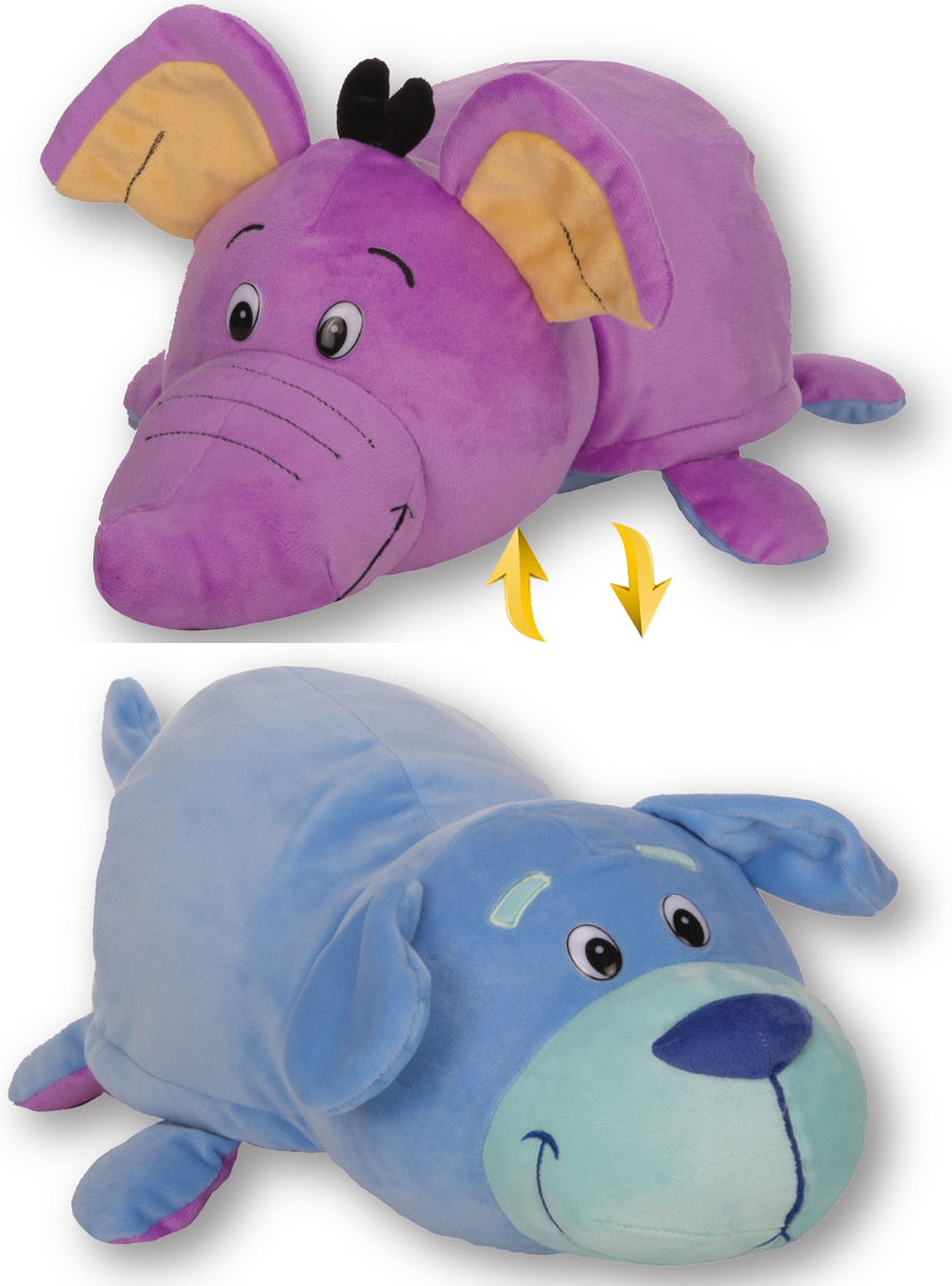 фото 1TOY Мягкая игрушка Вывернушка 2 в 1 Голубой щенок-Фиолетовый слон 40 см