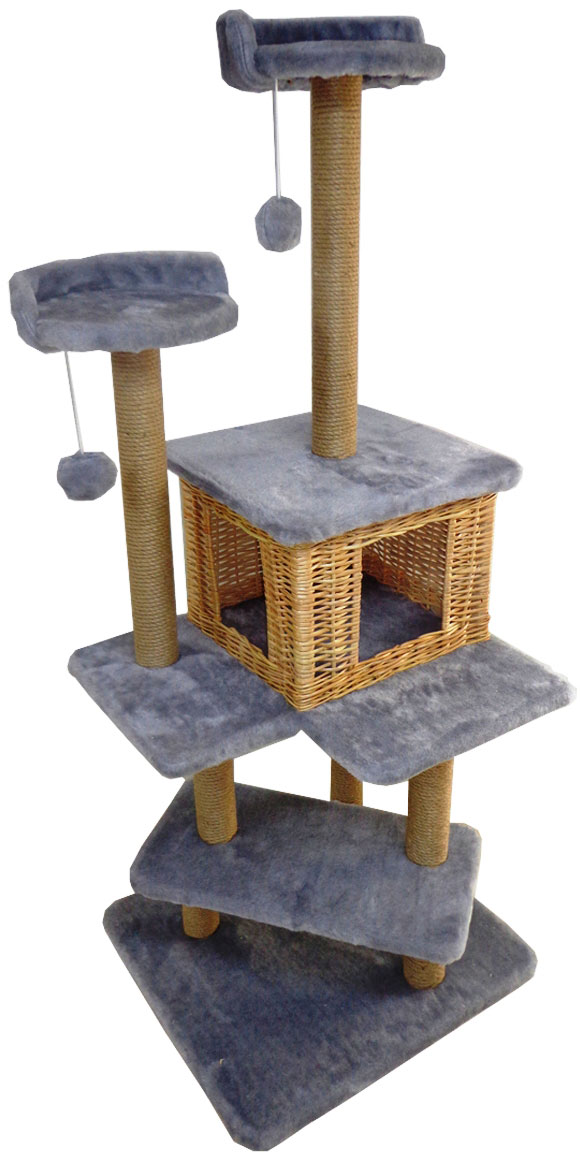 фото "Меридиан", Комплекс для кошек "Лестница", лоза, джут, рис. Светло-серый, 56 х 52 х 140 см