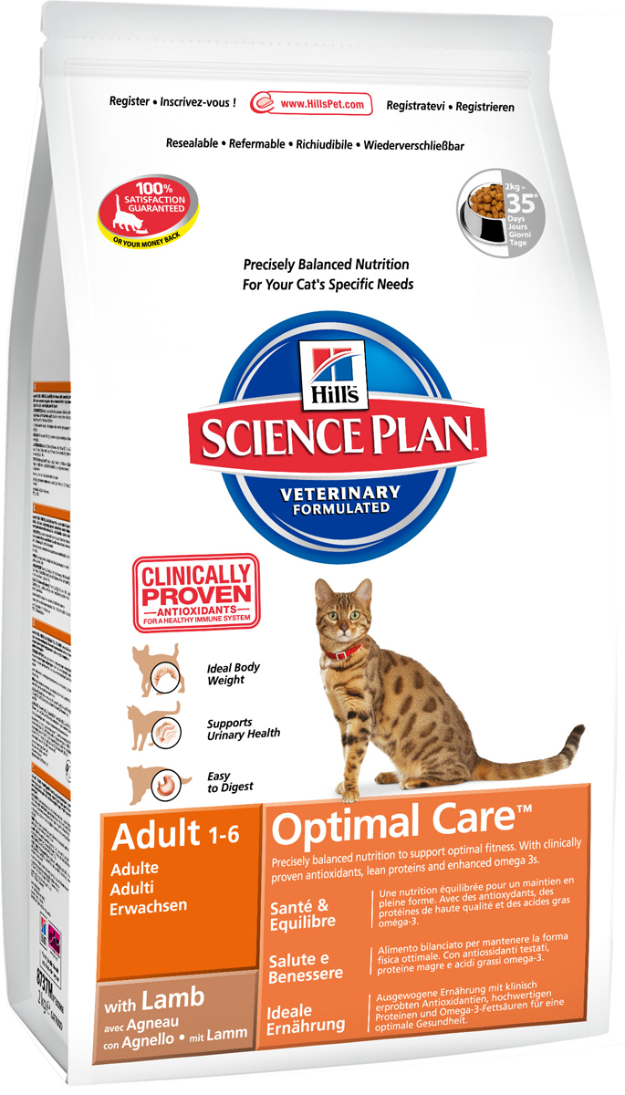 фото Корм сухой Hill's Science Plan Optimal Care для кошек от 1 до 6 лет, с ягненком, 2 кг