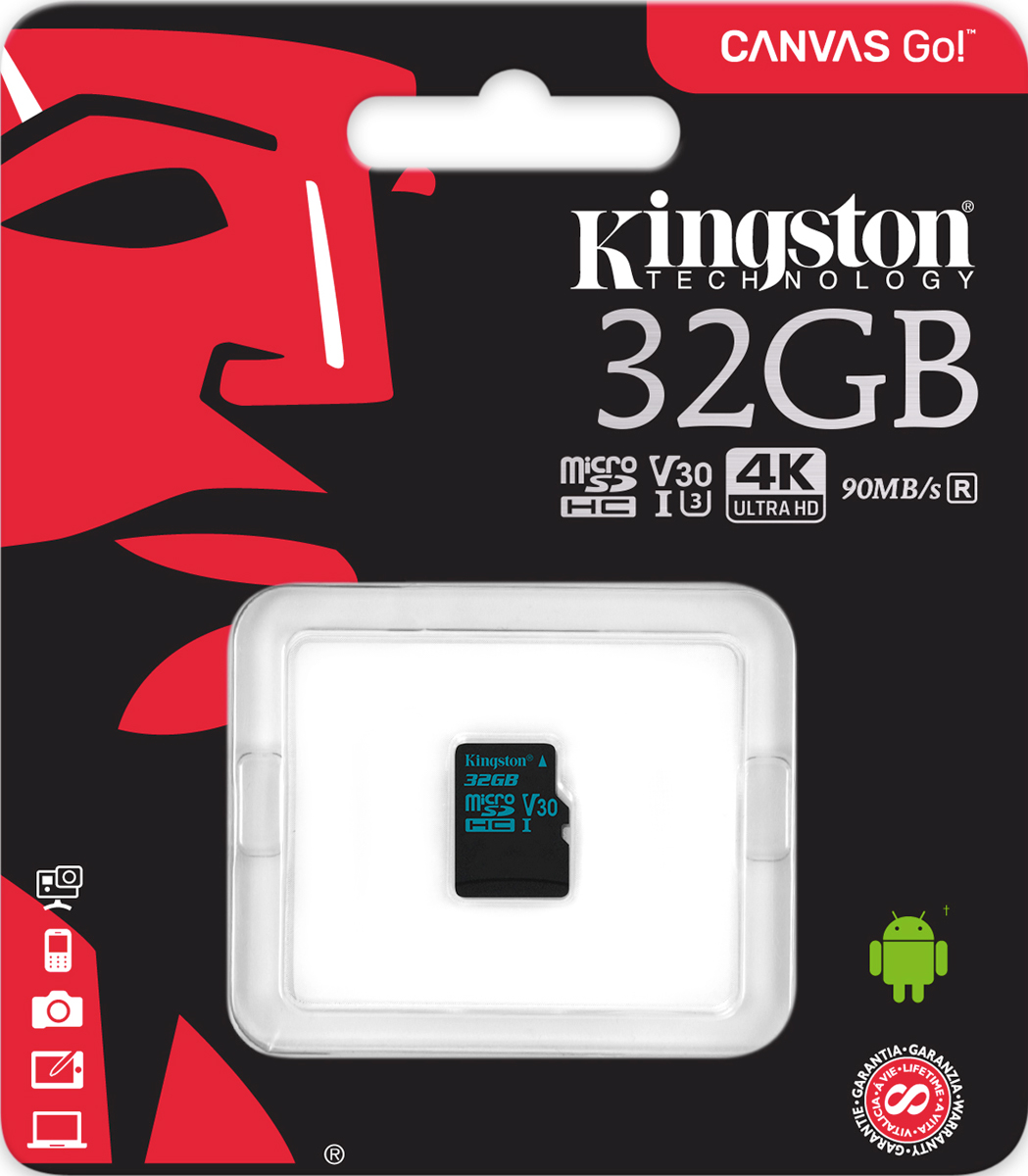 фото Kingston microSDHC Canvas Go! UHS-I Class U3 32GB карта памяти без адаптера