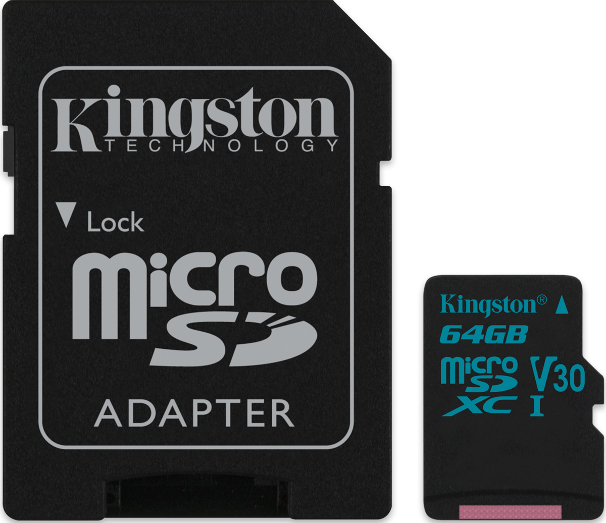 фото Kingston microSDXC Canvas Go! UHS-I Class V3 64GB карта памяти c адаптером