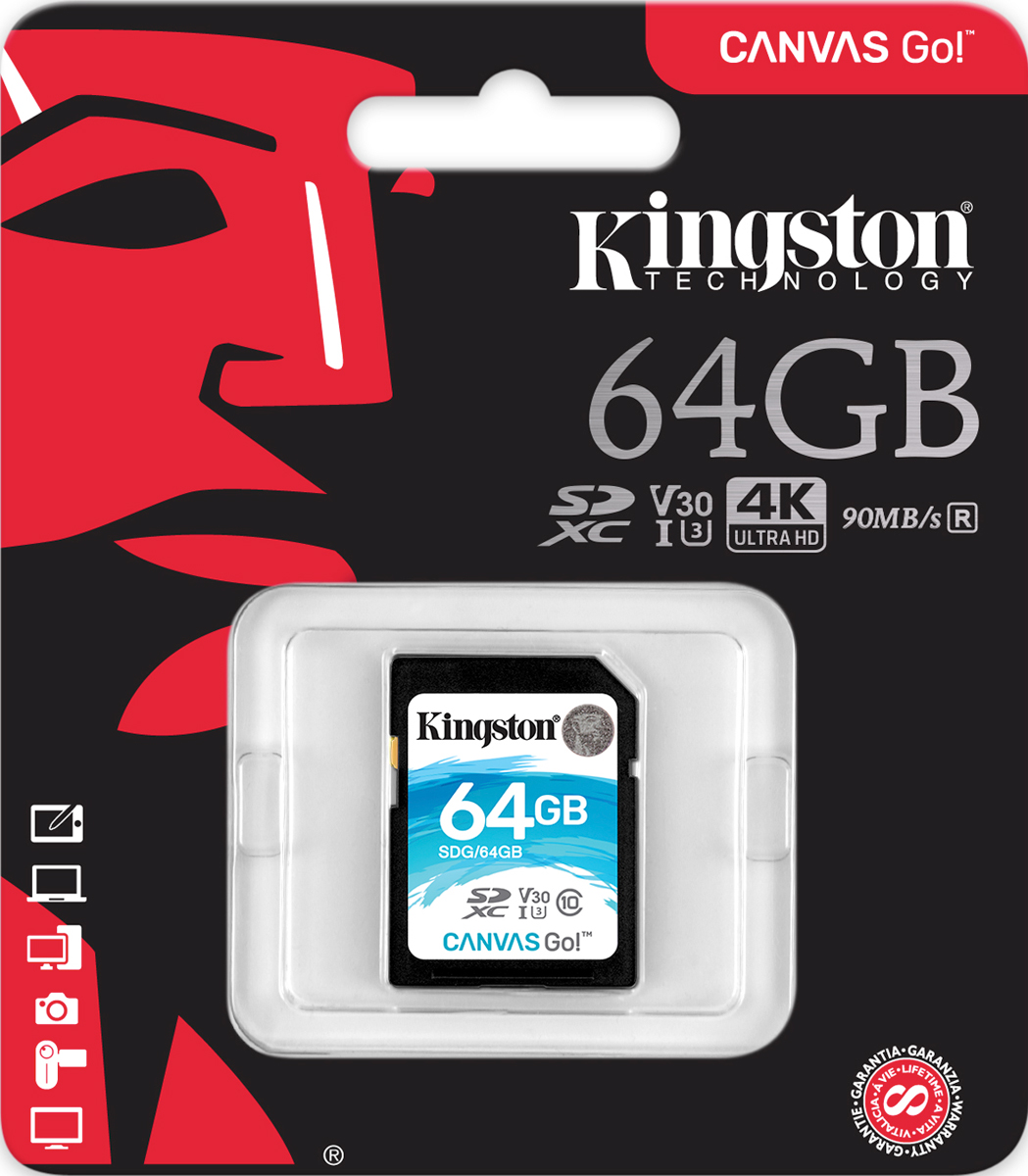 фото Kingston SDXC Canvas Go! UHS-I Class U3 64GB карта памяти