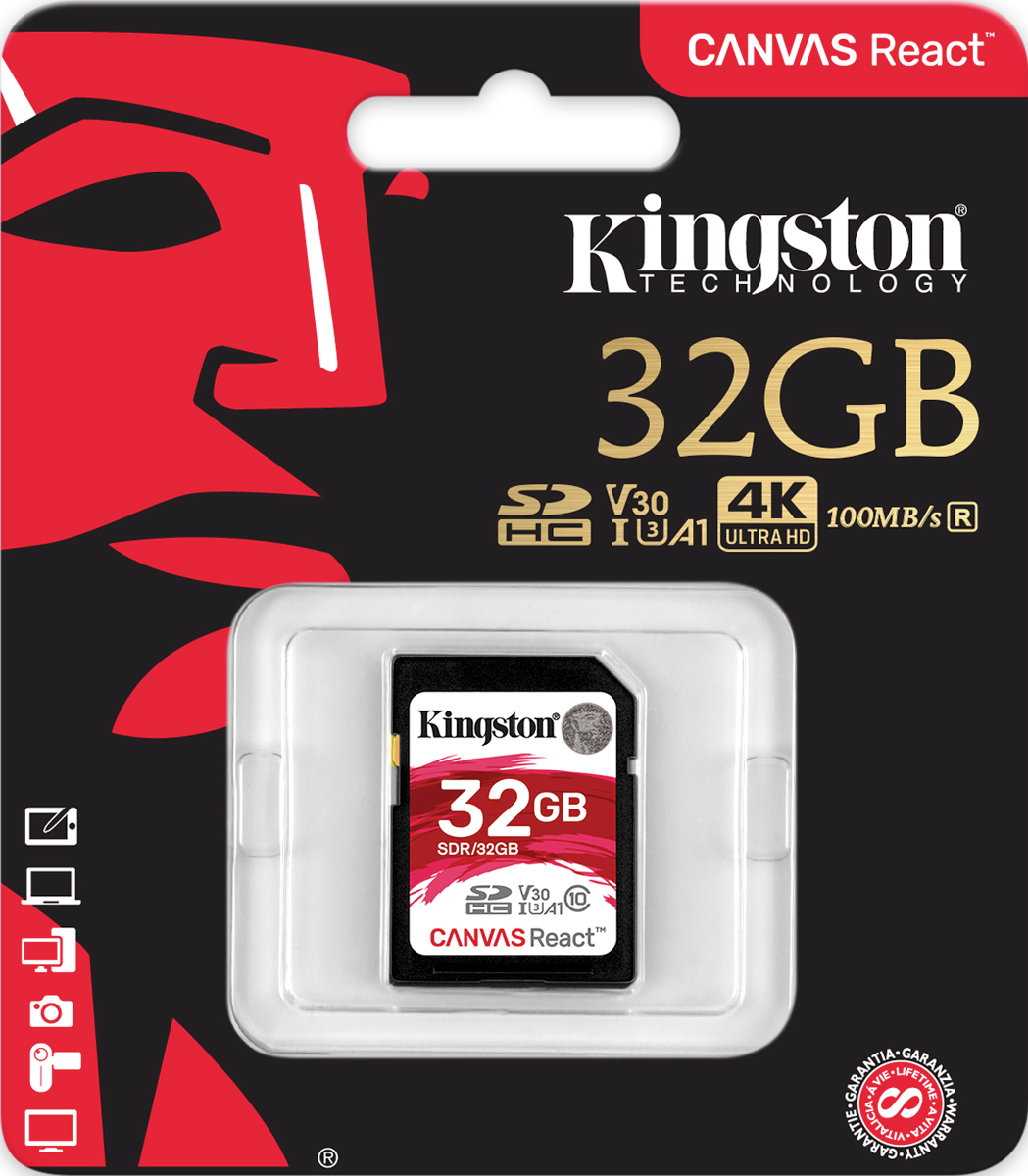 фото Kingston SDHC Canvas React UHS-I Class U3 32GB карта памяти