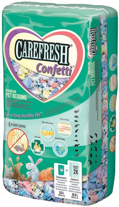 фото Наполнитель CareFresh "Colors Confetti", для птиц и мелких домашних животных, на бумажной основе, цвет: разноцветный, 10 л