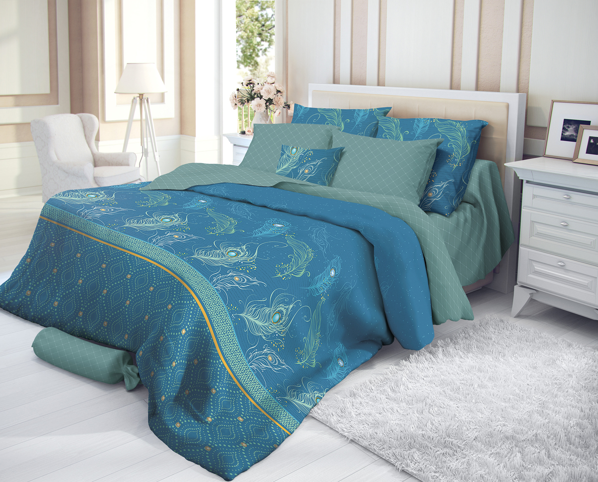 фото Комплект белья Verossa "Emerald", 2-спальный, наволочки 70х70, цвет: синий