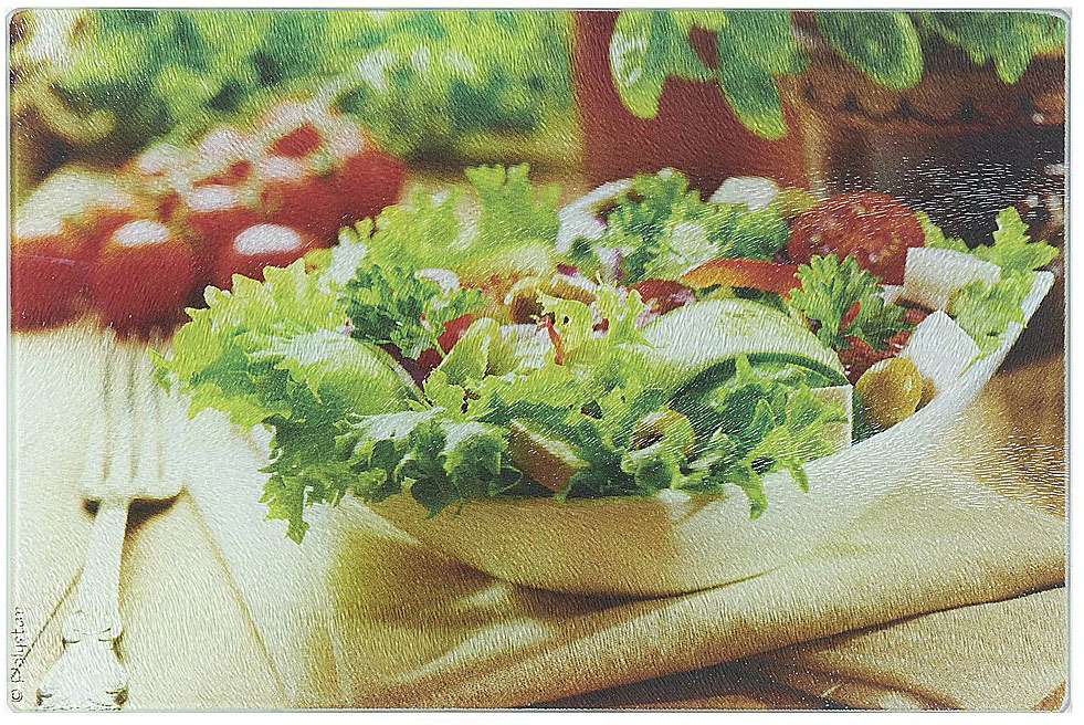 фото Доска разделочная Best Home Kitchen "Греческий салат", стеклянная, рифленая, 40 х 30 х 0,5 см Bhk / best home kitchen