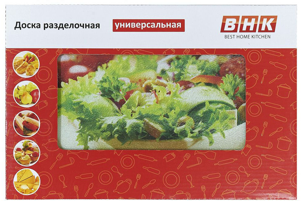 фото Доска разделочная Best Home Kitchen "Греческий салат", стеклянная, рифленая, 40 х 30 х 0,5 см Bhk / best home kitchen