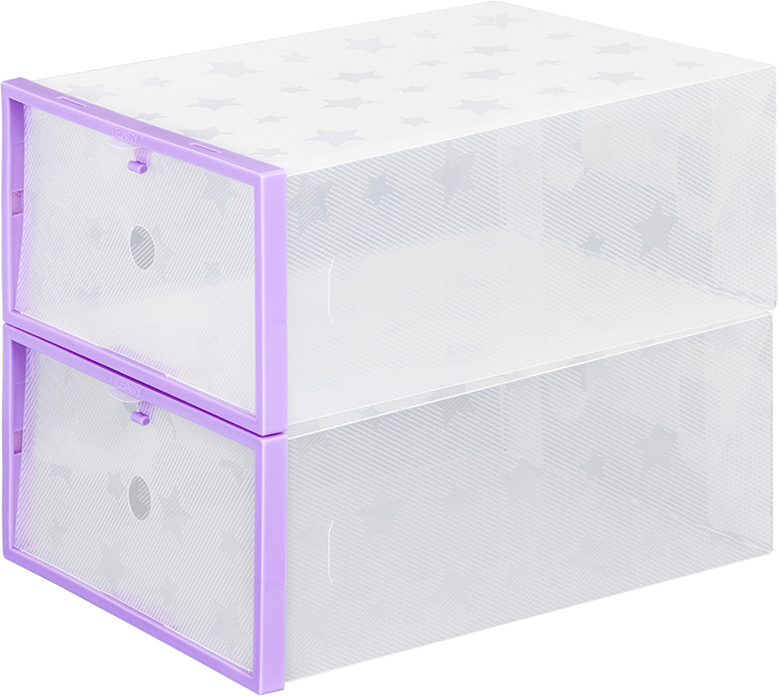 фото Набор коробок для хранения обуви EL Casa "Сиреневая рамка", складные, с дверкой, 29 x 21 x 12 см, 2 шт