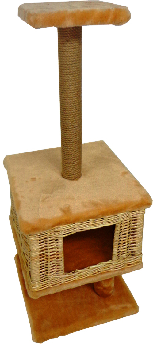 фото Домик-когтеточка Меридиан "Квадратный на подставке", цвет: светло-коричневый, 39 х 39 х 102 см