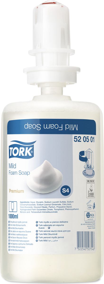 фото Картридж с жидким мылом-пеной Tork "Система S4", мягкое, одноразовый, 1 л