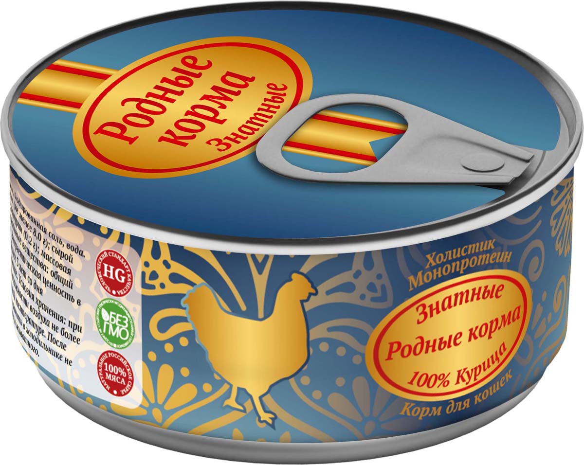 <b>Консервы</b> для кошек <b>Родные корма</b> "<b>Знатные</b>", с курицей, 100 г ...