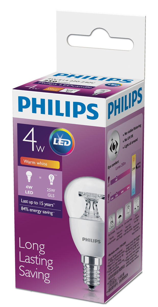 фото Лампа светодиодная Philips "Premium", цоколь E14, 4W, 2700К