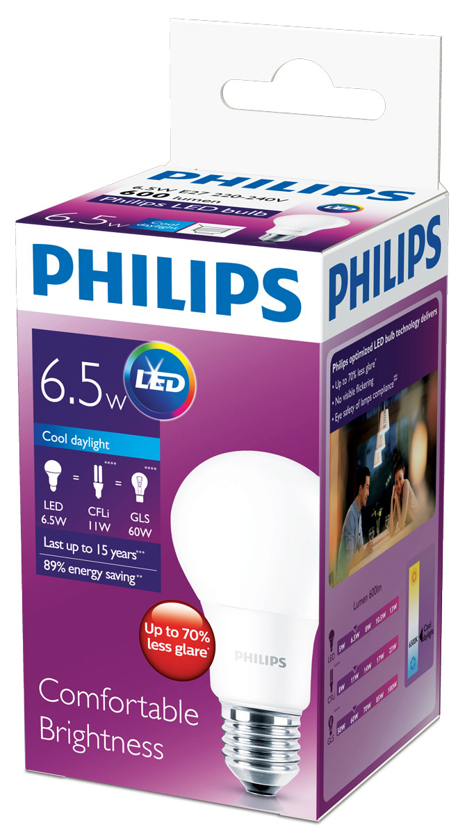 фото Лампа светодиодная Philips "Premium", цоколь E27, 6,5W, 6500К