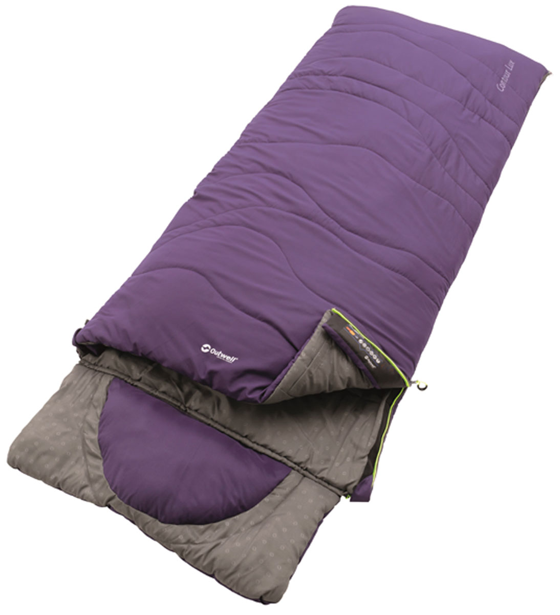 фото Спальный мешок-одеяло Outwell "Contour Lux Eggplant", с подголовником, цвет: фиолетовый, правосторонняя молния, 225 х 90 см