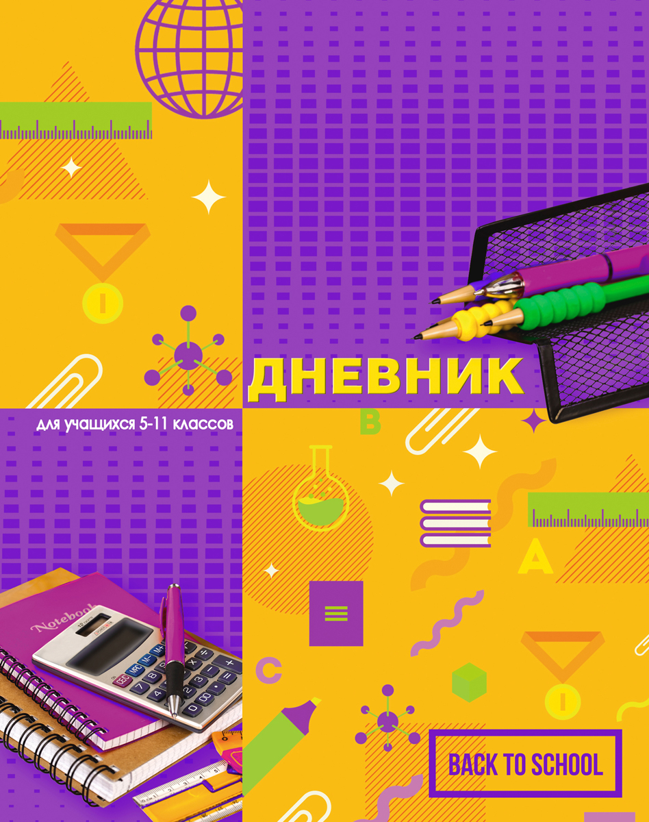 BG Дневник школьный Школьные предметы цвет фиолетовый, желтый