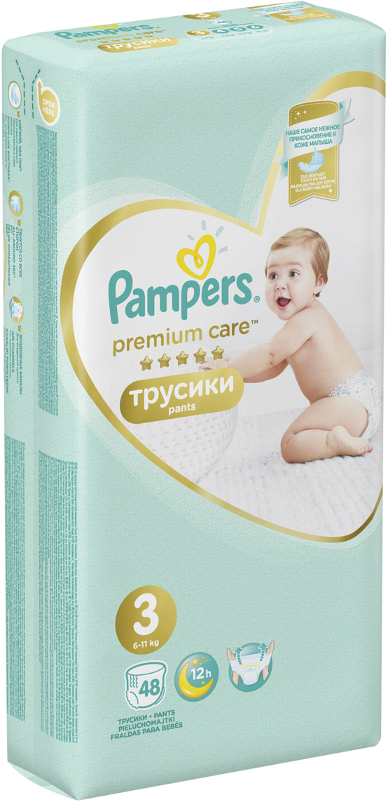 фото Pampers Подгузники-трусики Premium Care 6-11 кг (размер 3) 48 шт