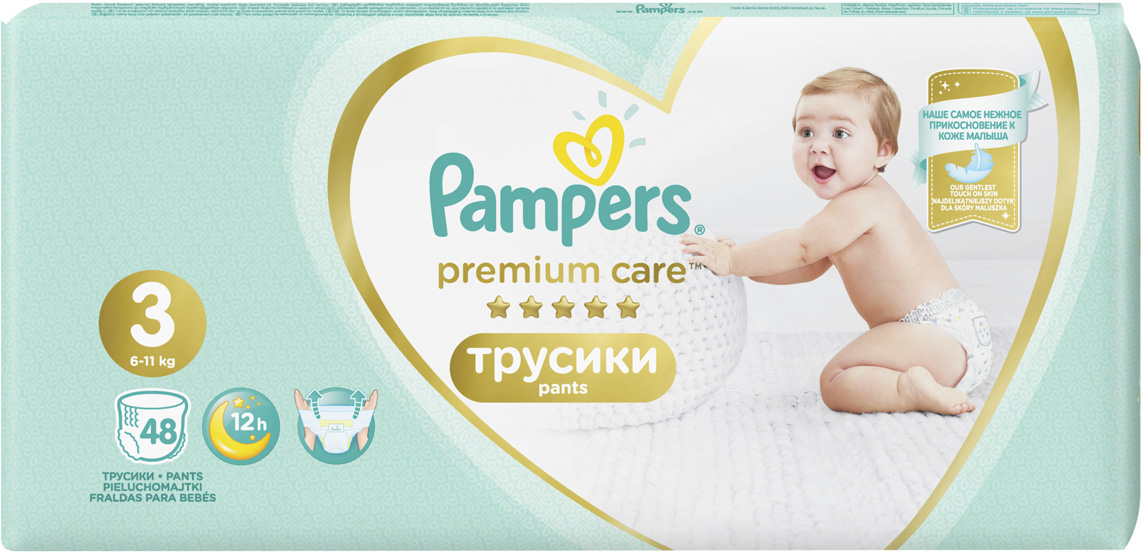 фото Pampers Подгузники-трусики Premium Care 6-11 кг (размер 3) 48 шт