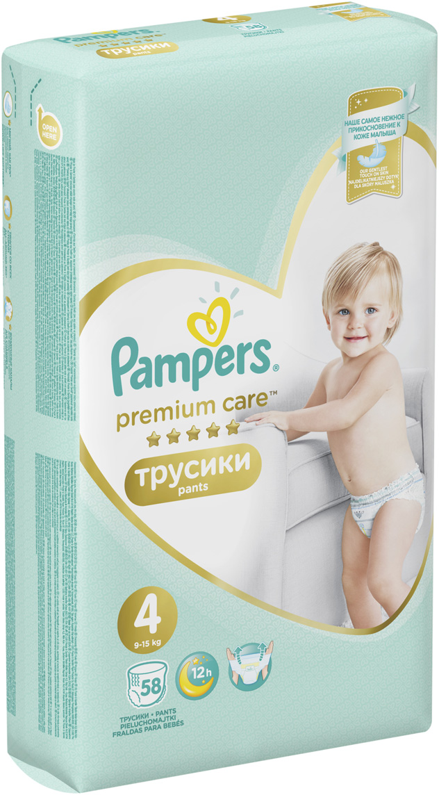 фото Pampers Подгузники-трусики Premium Care 9-15 кг (размер 4) 58 шт