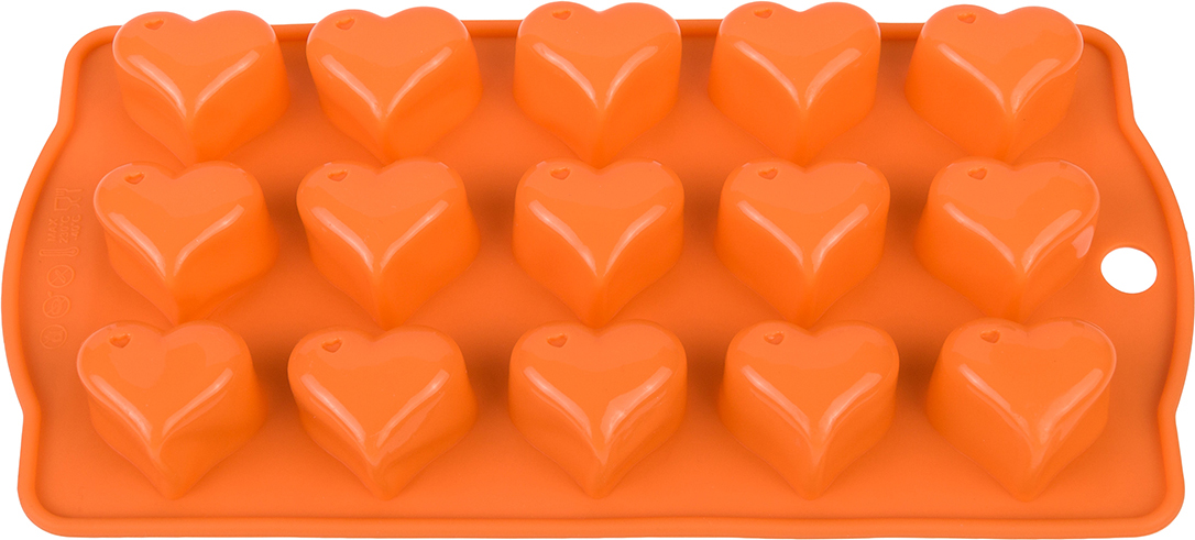фото Форма для льда Elan Gallery "Сердечки", цвет: оранжевый, 21 х 10,5 х 2 см, 15 ячеек