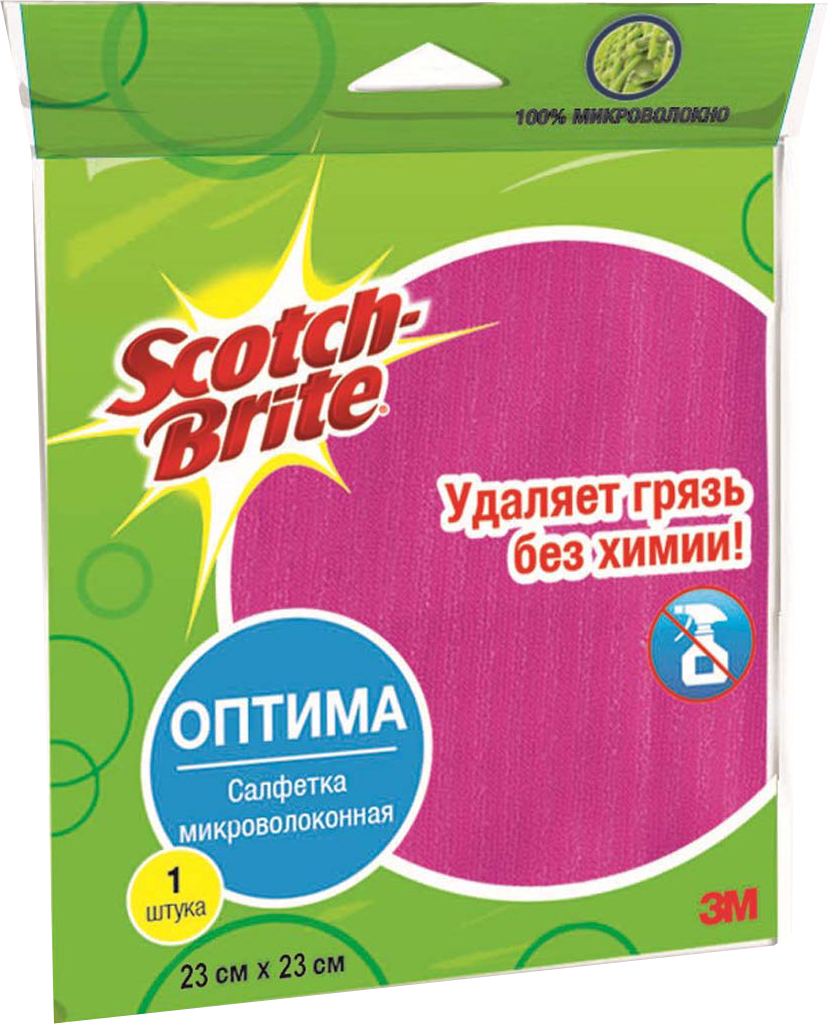 фото Салфетка микроволоконная Scotch-Brite "Оптима", цвет: в ассортименте, 27 х 27 см