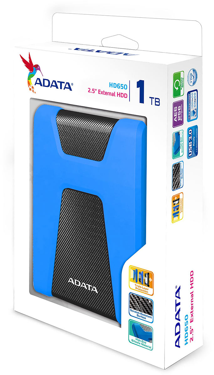 фото ADATA HD650 1TB, Blue внешний жесткий диск (AHD650-1TU31-CBL)